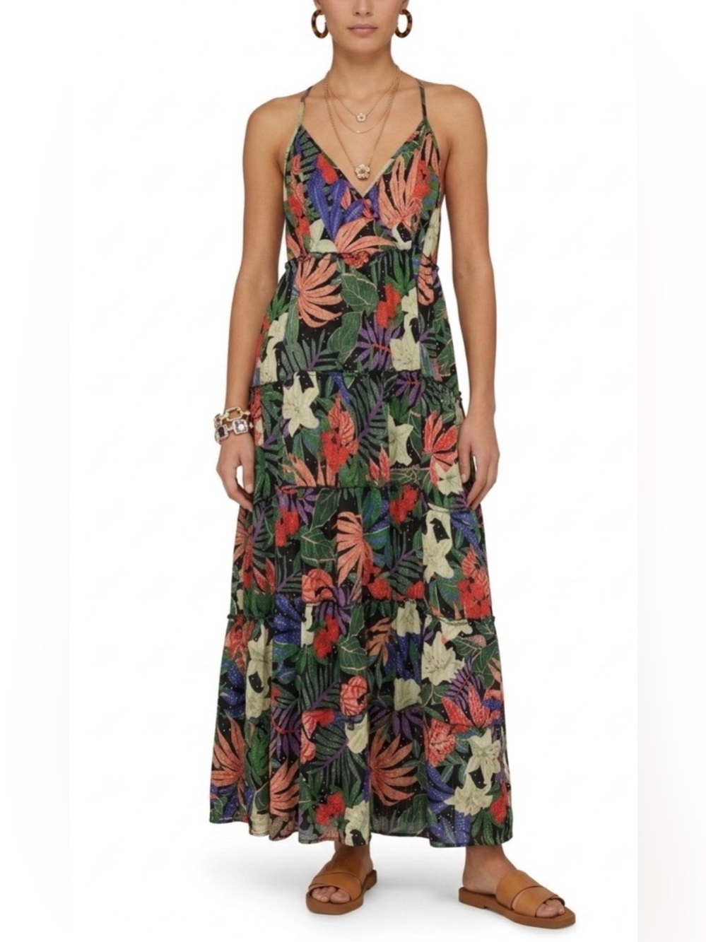 Angie Tropical Floral V-Neck Maxi Dress